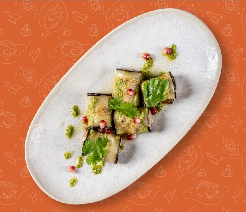 Eggplant rolls with walnut paste